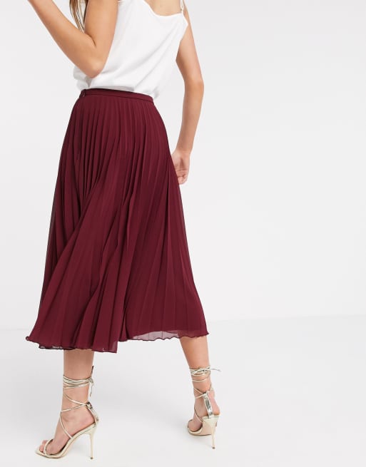 ASOS DESIGN Tall Jupe mi longue pliss e Bordeaux