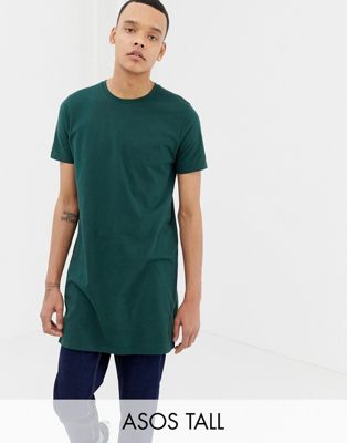 ASOS DESIGN – Tall – Kakifärgad t-shirt med rund halsringning i extra longline modell-Grön