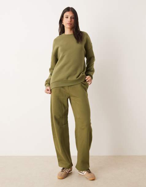 ASOS DESIGN Tall – Kakifärgade, borstade mjukisbyxor med barrelben - view 1