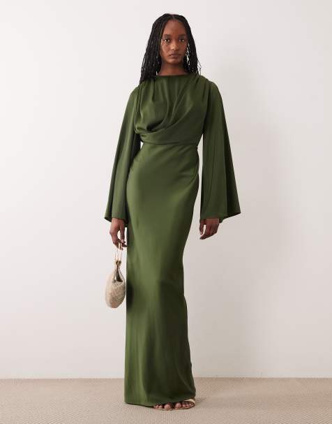 ASOS DESIGN Tall - Kakigrøn kjole med trompetærmer og drapering - view 1