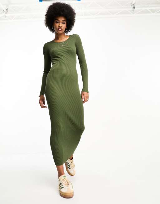 ASOS DESIGN Tall - Kakigrøn strikket midikjole med udskæringer, 2 af 4