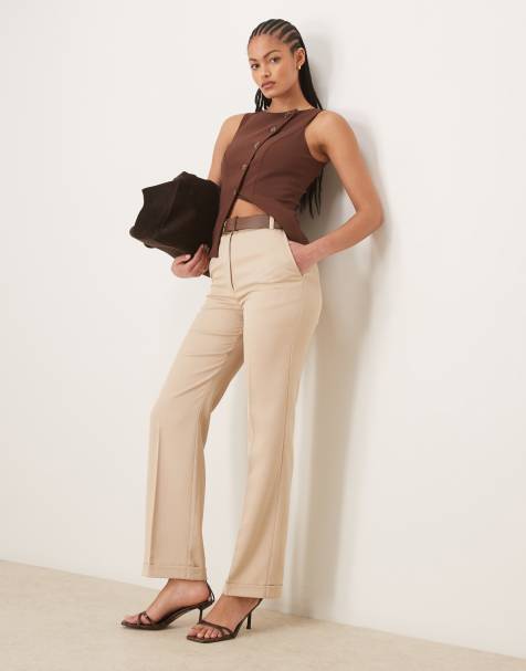 ASOS DESIGN Tall – Kamiennobeżowe dopasowane eleganckie spodnie o prostym kroju z paskiem - view 1