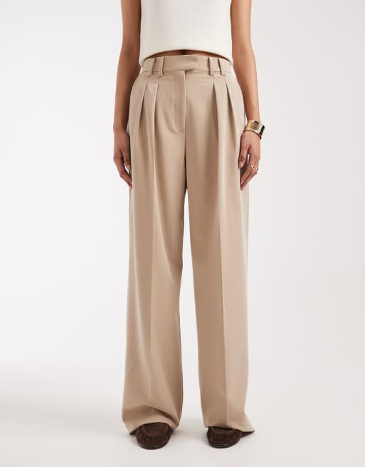 ASOS DESIGN Tall – Kamiennobeżowe spodnie z szerokimi nogawkami i plisami, 2 z 5