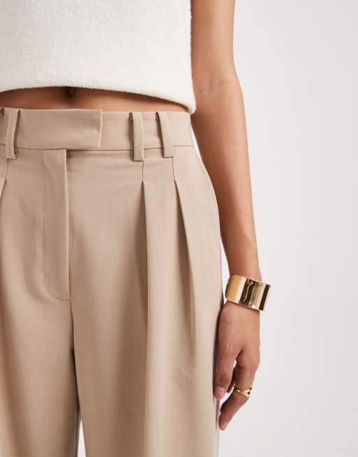 ASOS DESIGN Tall – Kamiennobeżowe spodnie z szerokimi nogawkami i plisami, 3 z 5