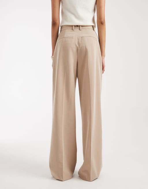 ASOS DESIGN Tall – Kamiennobeżowe spodnie z szerokimi nogawkami i plisami, 4 z 5