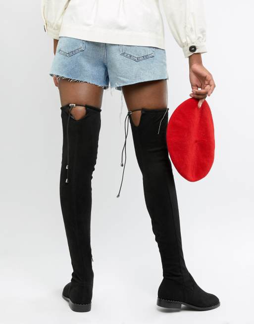 ASOS DESIGN Tall Kaska Flache Overknee Stiefel mit ASOS DESIGN Tall Kaska Flache Overknee Stiefel mit