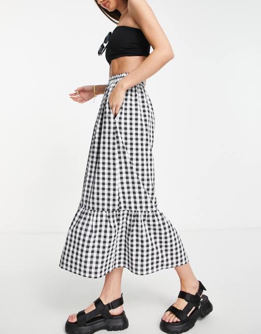ASOS DESIGN Tall – Kaskadowa spódnica midi w kratę vichy z kieszeniami, 4 z 4