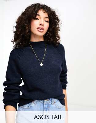 ASOS DESIGN Tall - Kastiger Pullover in Marineblau mit Rundhalsausschnitt