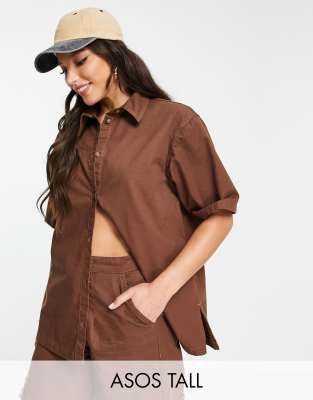 ASOS DESIGN Tall - Kastiges Oversize-Hemd in Braun, Kombiteil