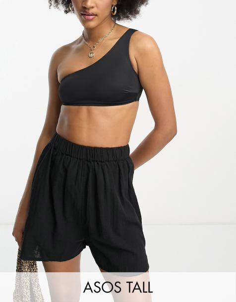 ASOS DESIGN Tall - Katoenen strandshort met textuur in zwart, deel van co-ord set - view 1