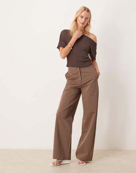ASOS DESIGN Tall tailored relaxed straight leg trousers in coffee stripe
