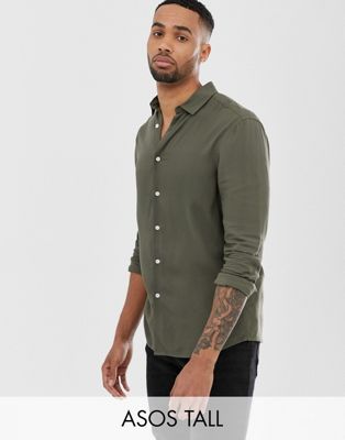 ASOS DESIGN Tall – Khakifärgad viskosskjorta i regular fit-Grön