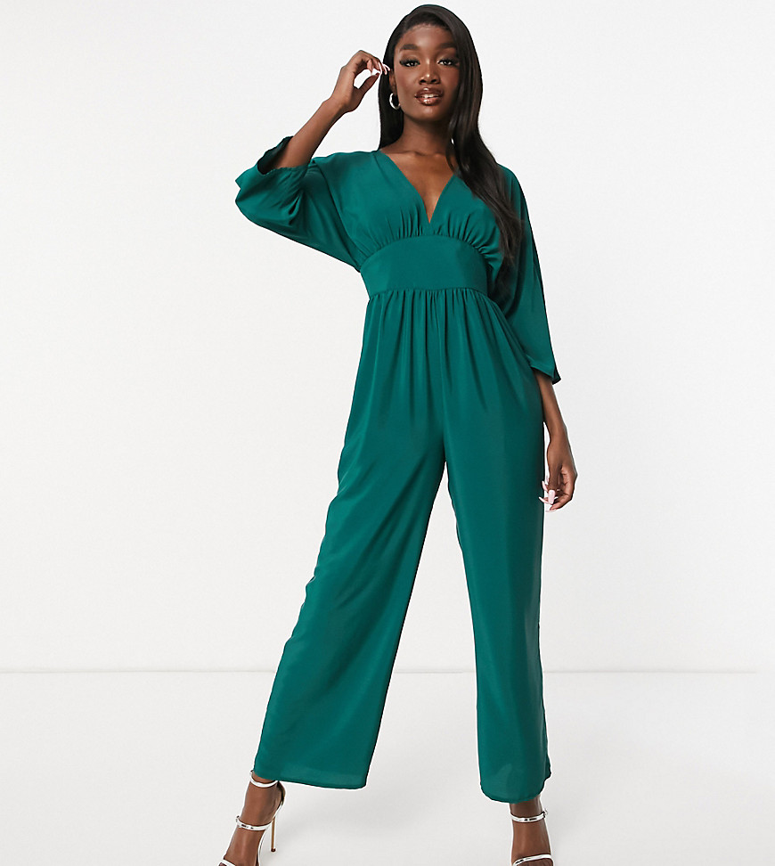ASOS DESIGN tall kimono sleeve cullotte jumpsuit in forest green