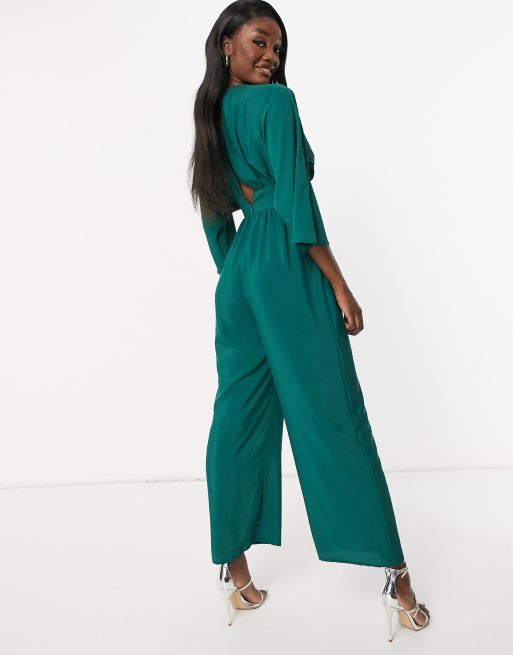 ASOS DESIGN tall kimono sleeve culotte jumpsuit in forest green