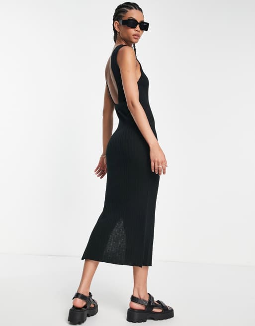 ASOS DESIGN Tall knit maxi dress in wide rib with low back detail in black  | ASOS