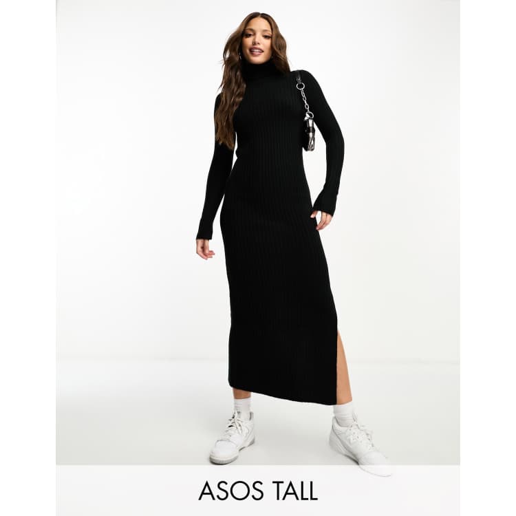 Casual high collar hotsell long knitted maxi dress