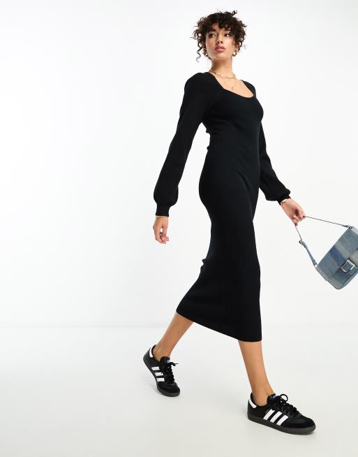 ASOS DESIGN Tall knit midi dress with sweetheart neck in black | ASOS