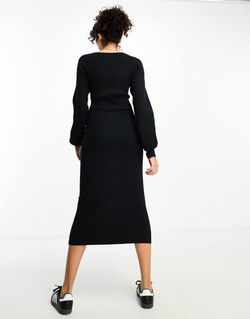 ASOS DESIGN Tall knit midi dress with sweetheart neck in black | ASOS