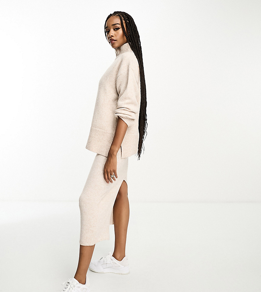 Asos Tall Asos Design Tall Knit Midi Skirt In Oatmeal - Part Of A Set-neutral