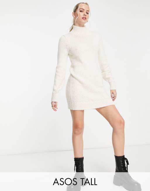 ASOS DESIGN Tall knit mini dress with high neck in cream | ASOS