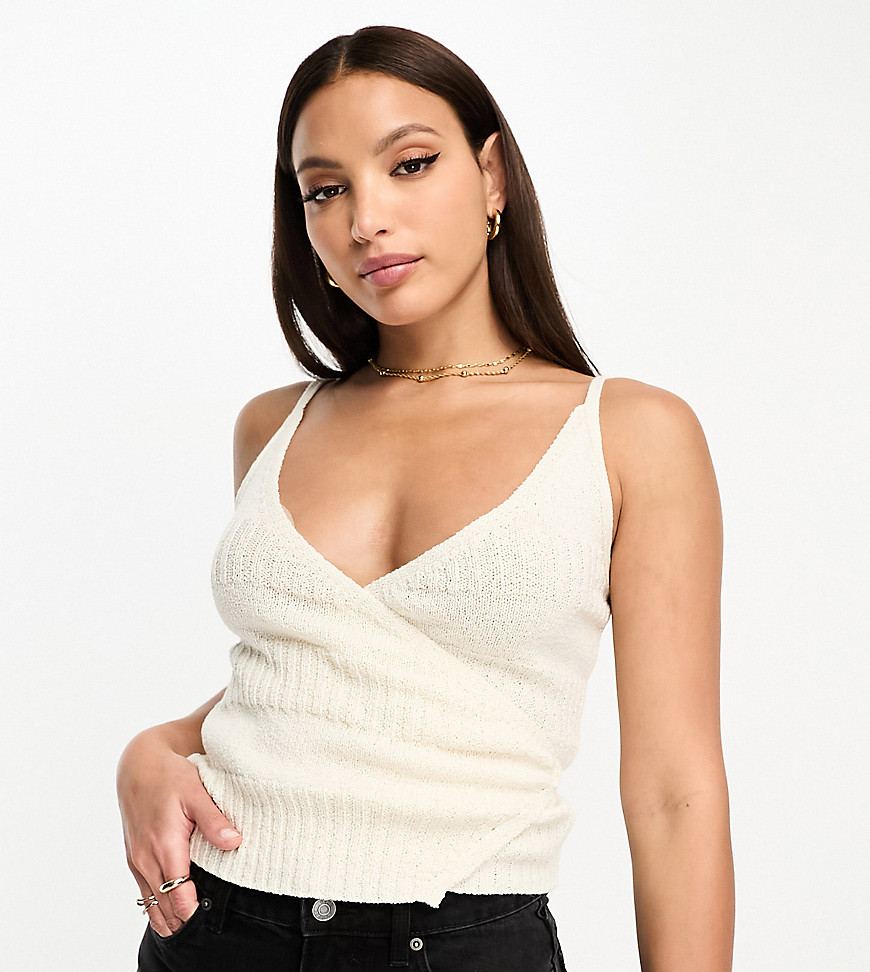 Asos Tall Asos Design Tall Knit Wrap Cami In Mixed Stitch In Cream-white