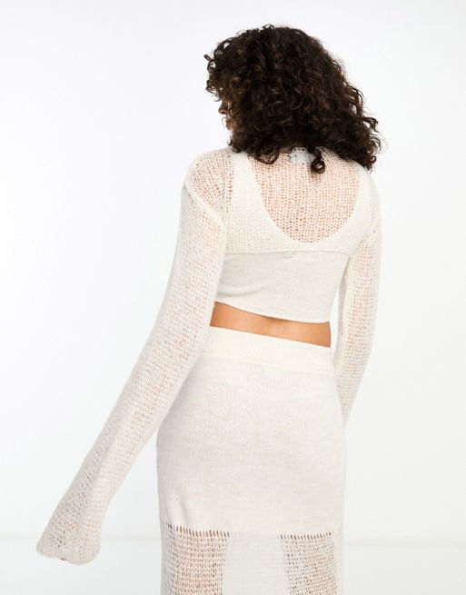 ASOS DESIGN knit sweater and maxi skirt set in textured ladder stitch in  cream