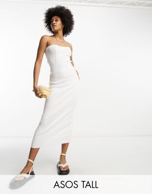Asos Tall Asos Design Tall Knitted Bandeau Midi Dress In White