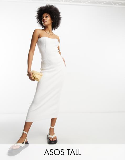 ASOS DESIGN Tall knitted bandeau midi dress in white - view 1