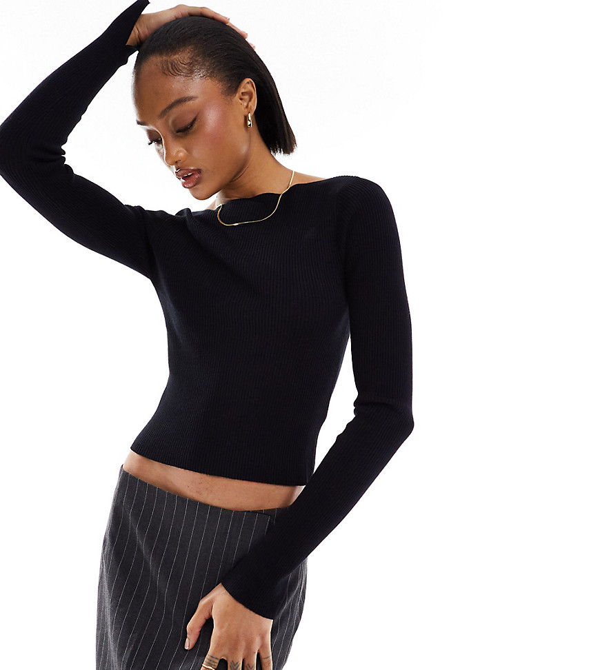 ASOS DESIGN Tall knitted boat neck long sleeve top in black