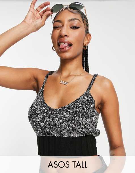 ASOS DESIGN Tall knitted cami with contrast stitch in black - view 1