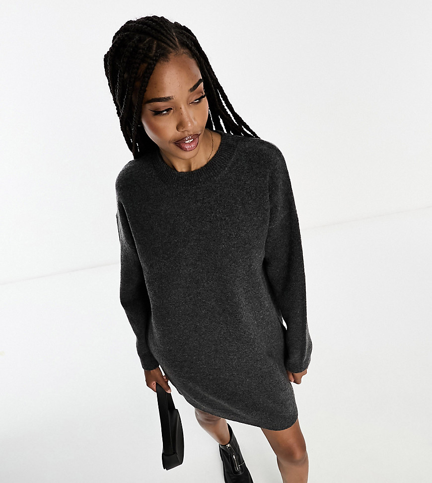 ASOS DESIGN Tall knitted jumper mini dress with crew neck in charcoal-Grey
