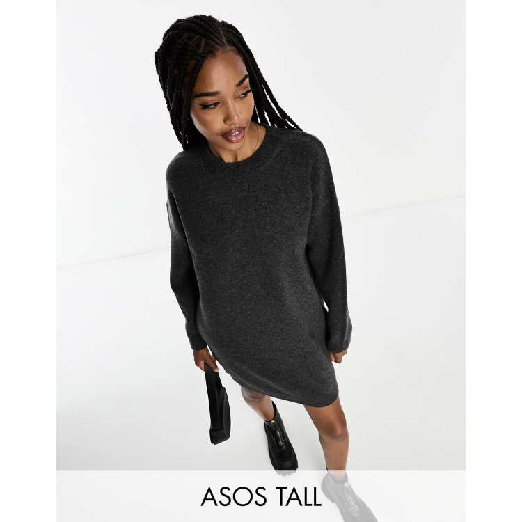 Charcoal High Neck Mini Jumper Dress