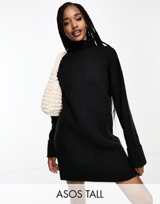 ASOS DESIGN Tall knitted jumper mini dress with high neck in black - ASOS Price Checker
