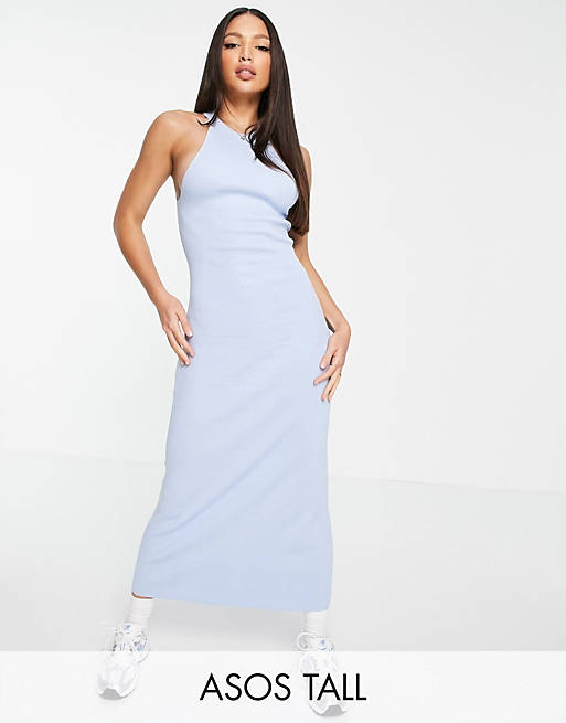 Dresses Tall knitted midi dress with halter neck in light blue 