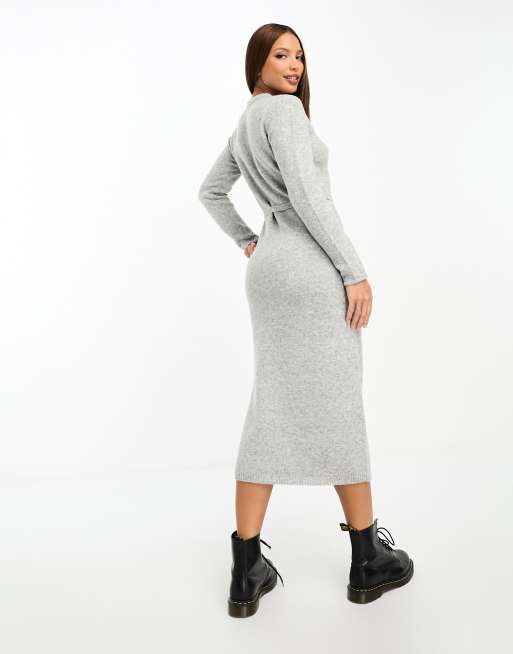 ASOS DESIGN Tall knitted midi dress with tie waist in gray , 2 of 4