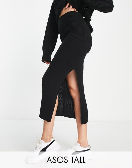 ASOS DESIGN Tall knitted midi skirt in black - part of a set