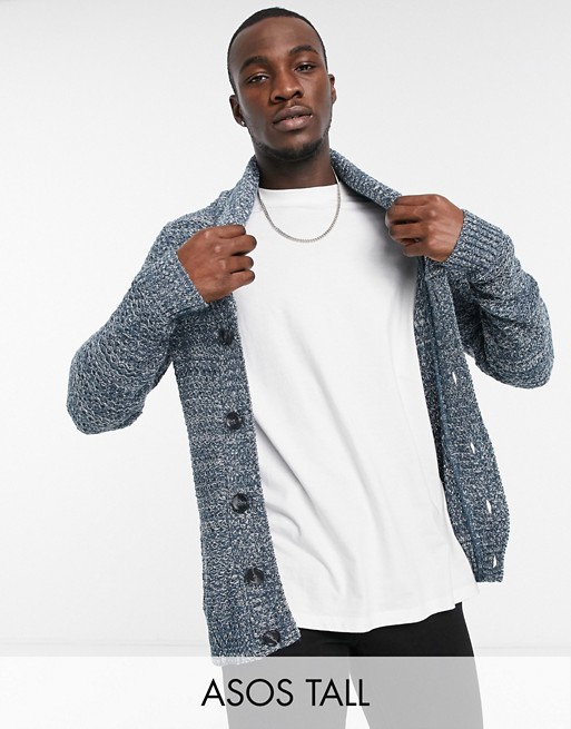 ASOS DESIGN Tall knitted midweight button cardigan in navy twist