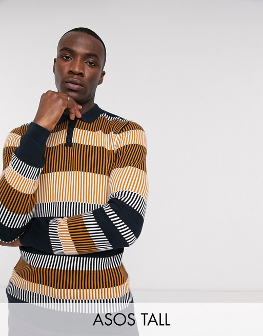 ASOS DESIGN Tall knitted ribbed polo jumper in stripe design