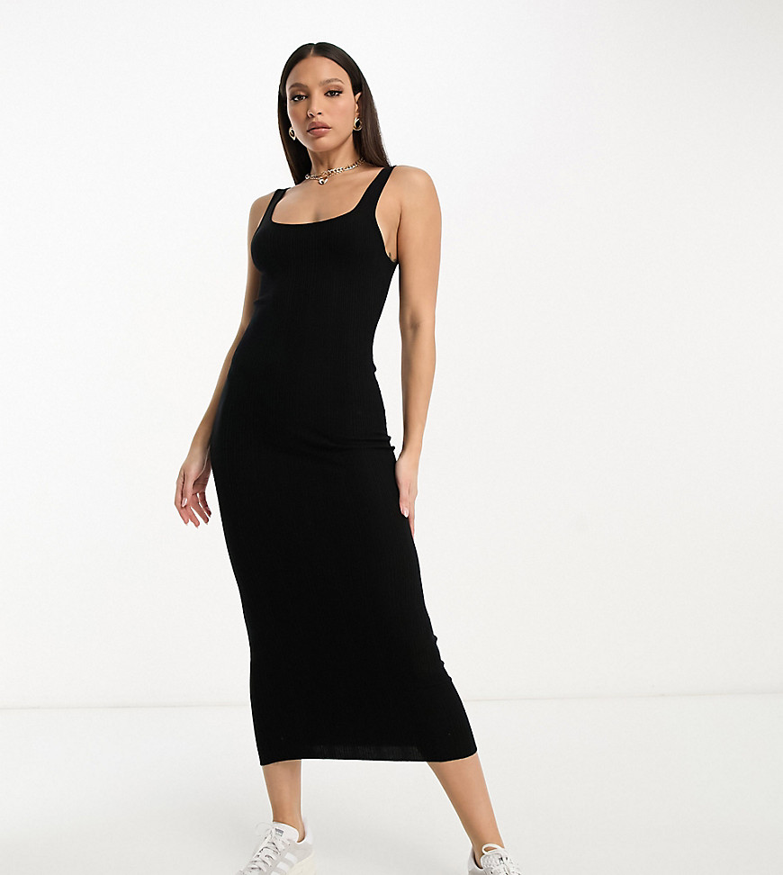 Asos Tall Asos Design Tall Scoop Neck Midi Satin Slip Dress In Black