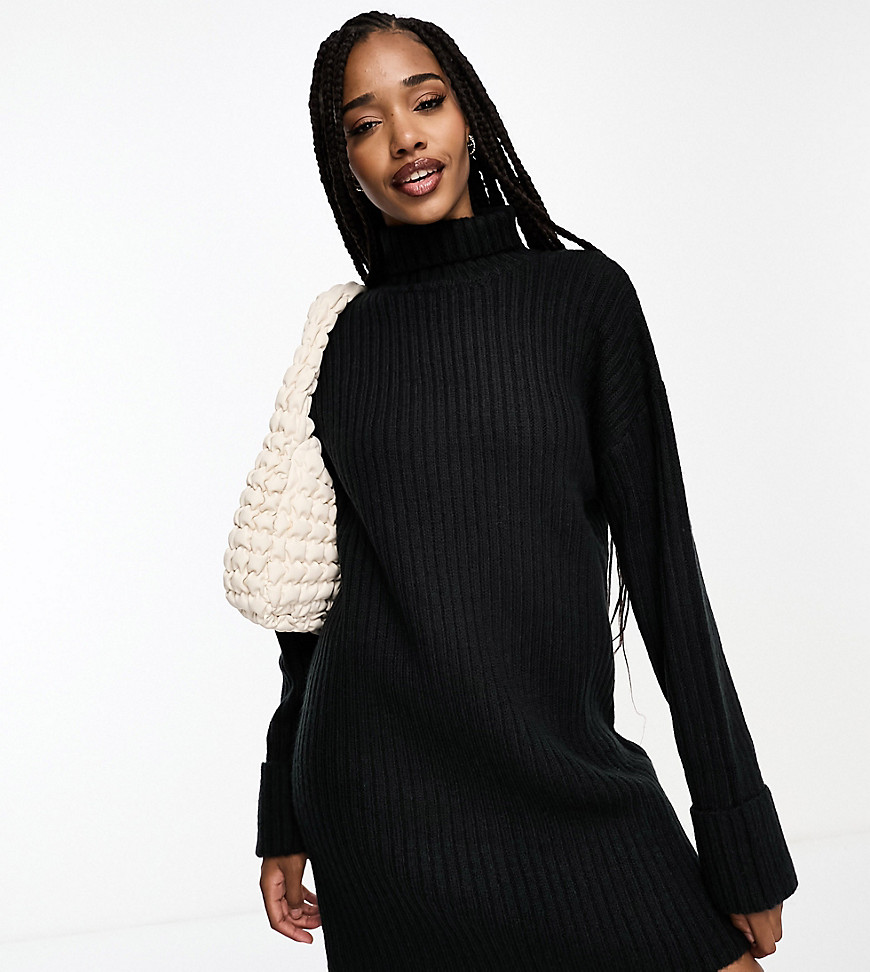 Asos Tall Asos Design Tall Knitted Sweater Mini Dress With High Neck In Black