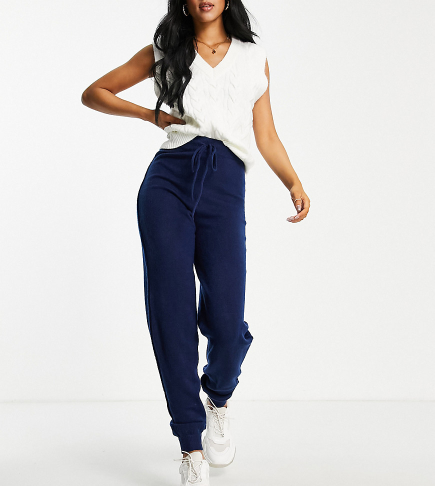 ASOS DESIGN Tall knitted sweatpants with tie waist detail in navy - part of a set