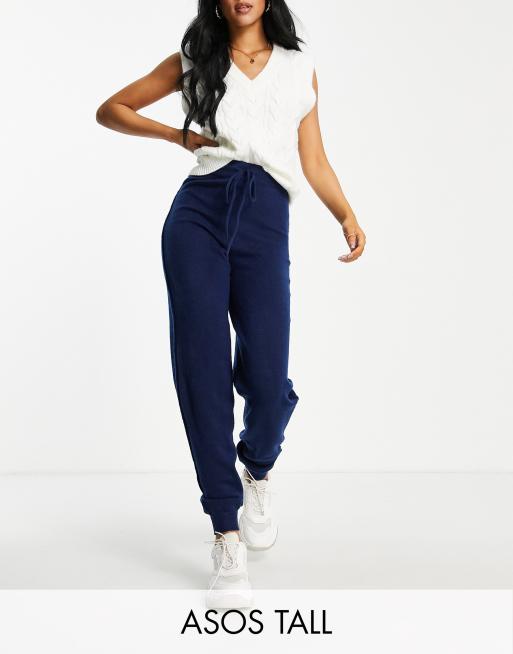 ASOS DESIGN Tall knitted sweatpants with tie waist detail in navy