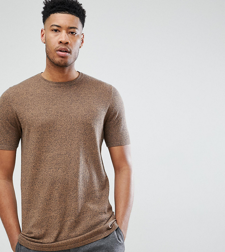 ASOS DESIGN Tall Knitted T-Shirt In Tan Twist