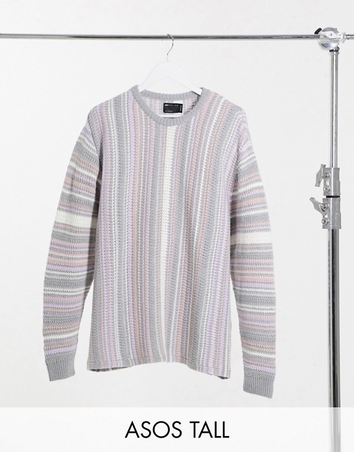 ASOS DESIGN Tall knitted textured jumper in pastel stripes