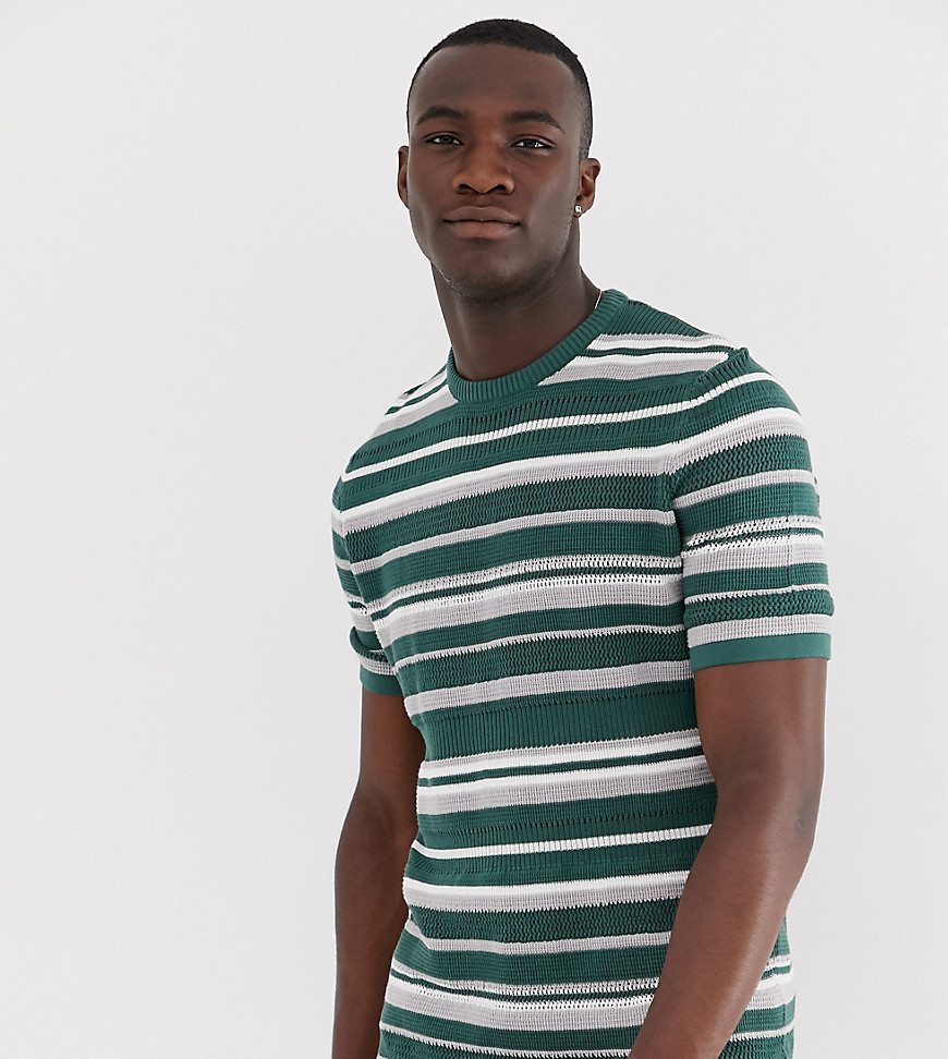 ASOS DESIGN Tall knitted textured stripe t-shirt in green