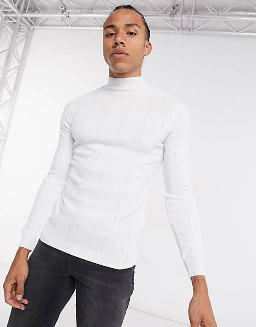 ASOS DESIGN Tall knitted wide rib turtleneck sweater in white | ASOS