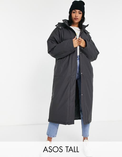 ASOS DESIGN Tall - Koksgrå gummieret regnjakke med for - STONE