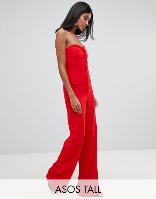 ASOS DESIGN – Tall – Kombinezon z dekoltem typu bandeau w kształcie serca, ozdobnymi guzikami i sprzączkami