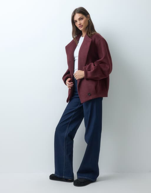 ASOS DESIGN Tall kort formell waterfall-kappa med ull i burgundy, 3 av 4