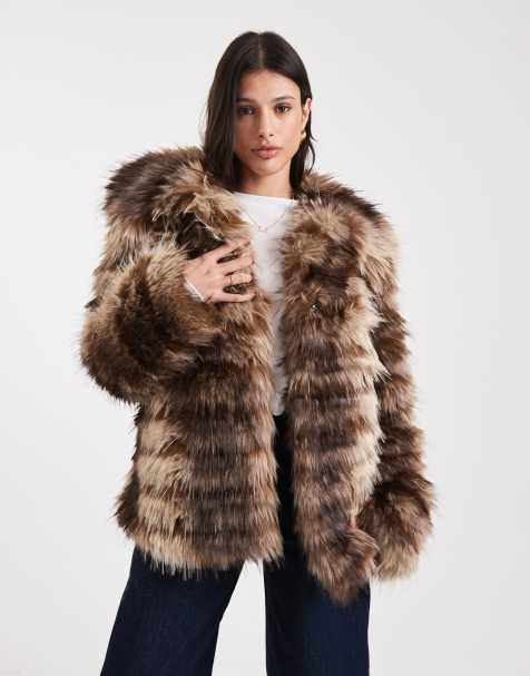 ASOS DESIGN Tall - Kort jack van gepatcht gestreept imitatiebont in bruin - view 1